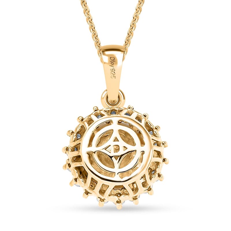D'Joy South Sea Golden Pearl and Moissanite 0.55 ctw Sunburst Pendant Necklace in 18K Vermeil Yellow Gold Over Sterling Silver 20 Inches
