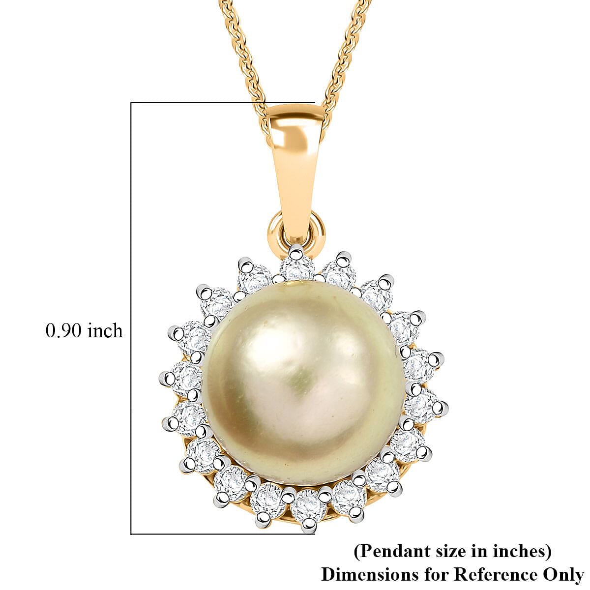 D'Joy South Sea Golden Pearl and Moissanite 0.55 ctw Sunburst Pendant Necklace in 18K Vermeil Yellow Gold Over Sterling Silver 20 Inches