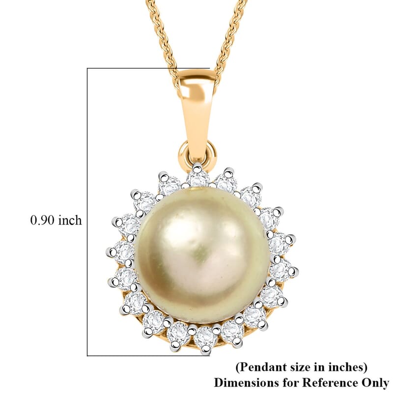 D'Joy South Sea Golden Pearl and Moissanite 0.55 ctw Sunburst Pendant Necklace in 18K Vermeil Yellow Gold Over Sterling Silver 20 Inches