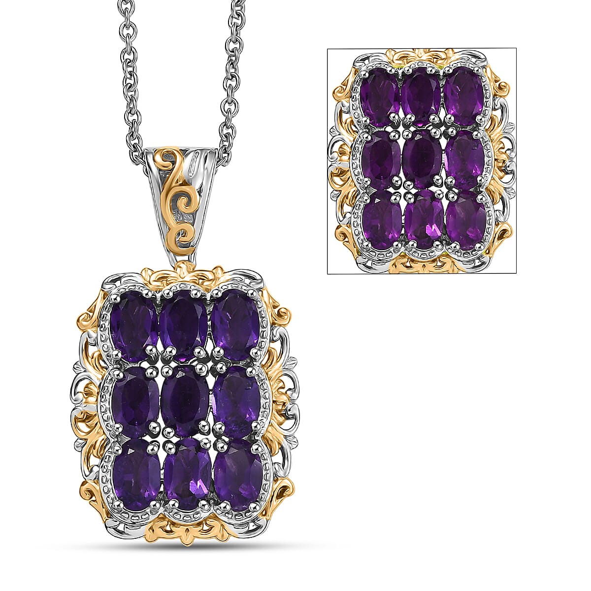 EverTrue African Amethyst Pendant in 18K YG Plated and Platinum Bond with Stainless Steel Necklace (20 Inches) 3.60 ctw image number 0