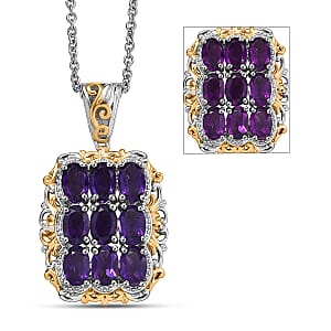 EverTrue African Amethyst 3.60 ctw Pendant in 18K YG Plated and Platinum Bond with Stainless Steel Necklace 20 Inches