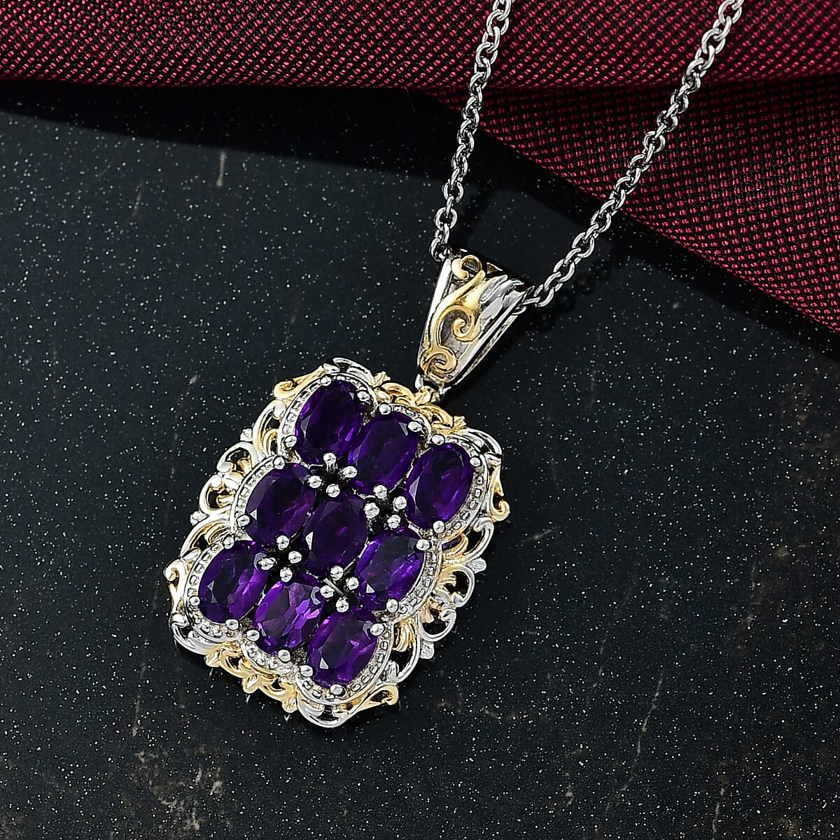 EverTrue African Amethyst Pendant in 18K YG Plated and Platinum Bond with Stainless Steel Necklace (20 Inches) 3.60 ctw image number 1