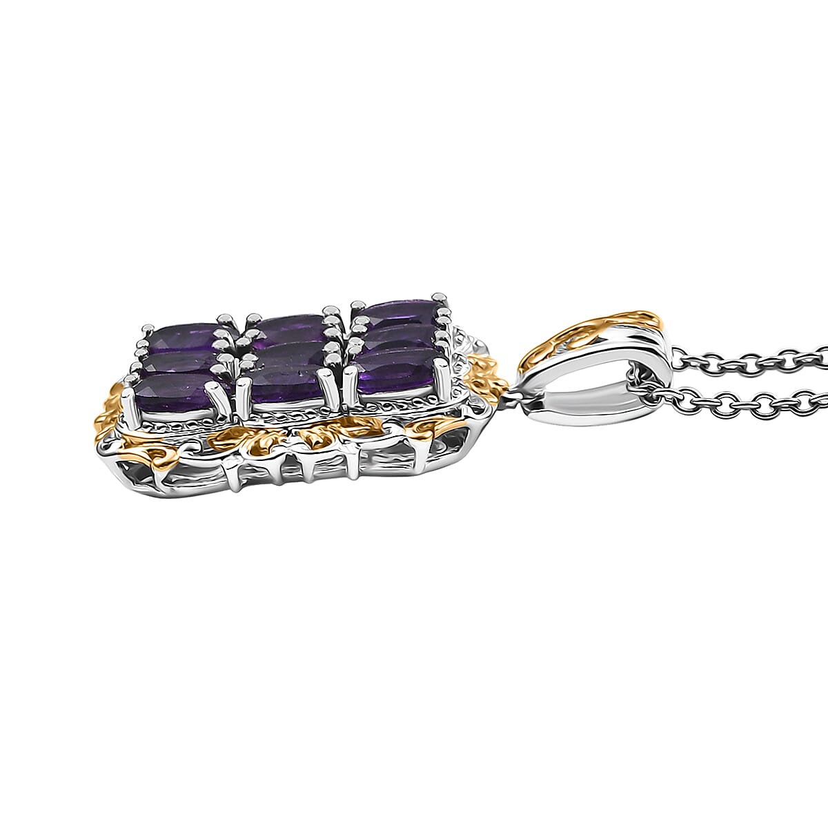 EverTrue African Amethyst Pendant in 18K YG Plated and Platinum Bond with Stainless Steel Necklace (20 Inches) 3.60 ctw image number 3