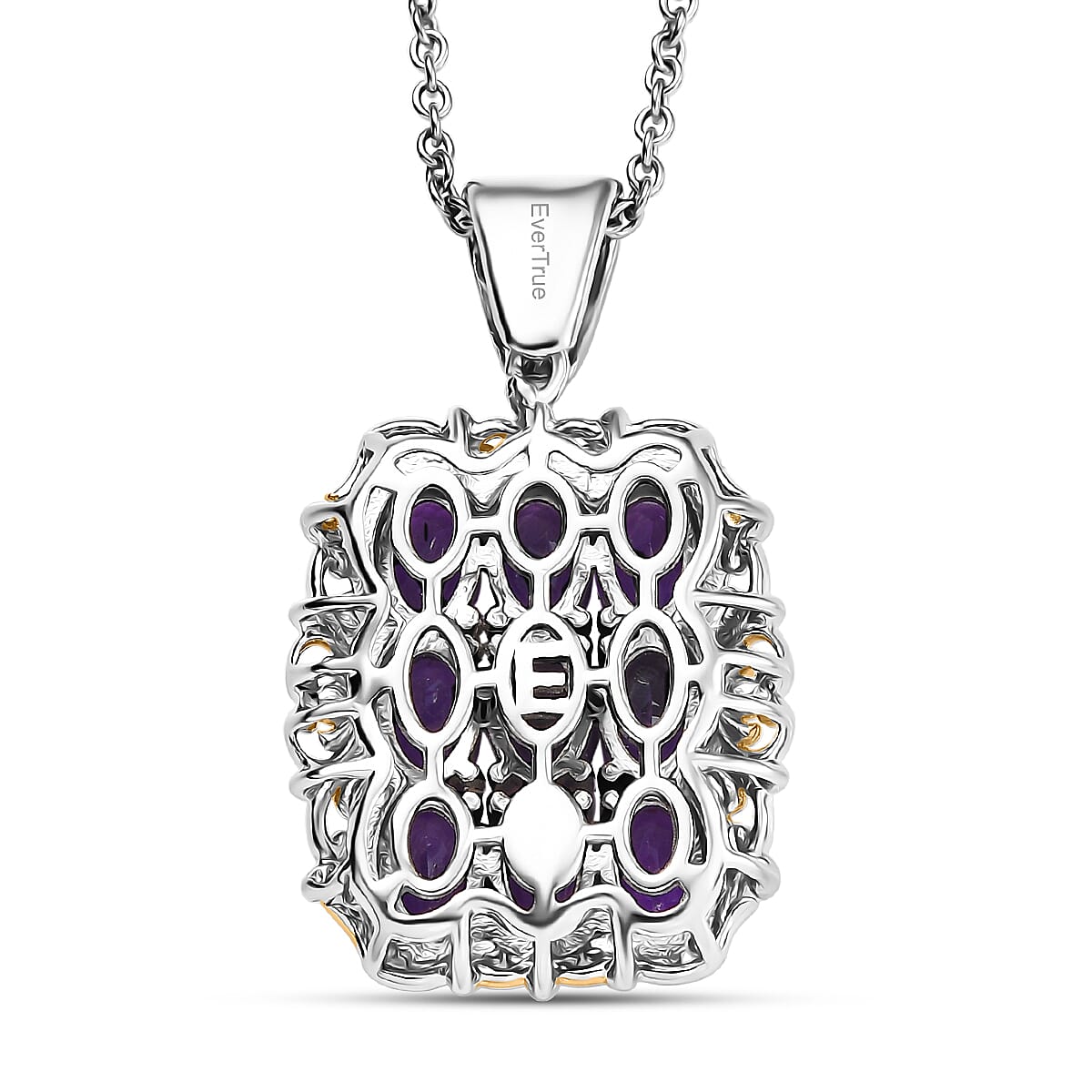 EverTrue African Amethyst 3.60 ctw Pendant in 18K YG Plated and Platinum Bond with Stainless Steel Necklace 20 Inches