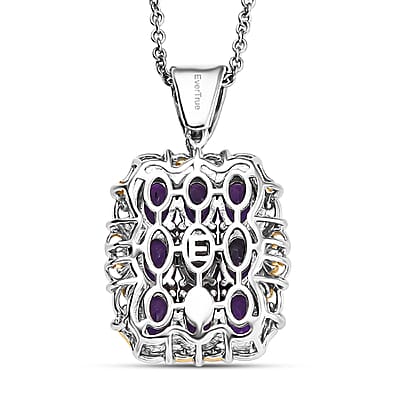 EverTrue African Amethyst 3.60 ctw Pendant in 18K YG Plated and Platinum Bond with Stainless Steel Necklace 20 Inches