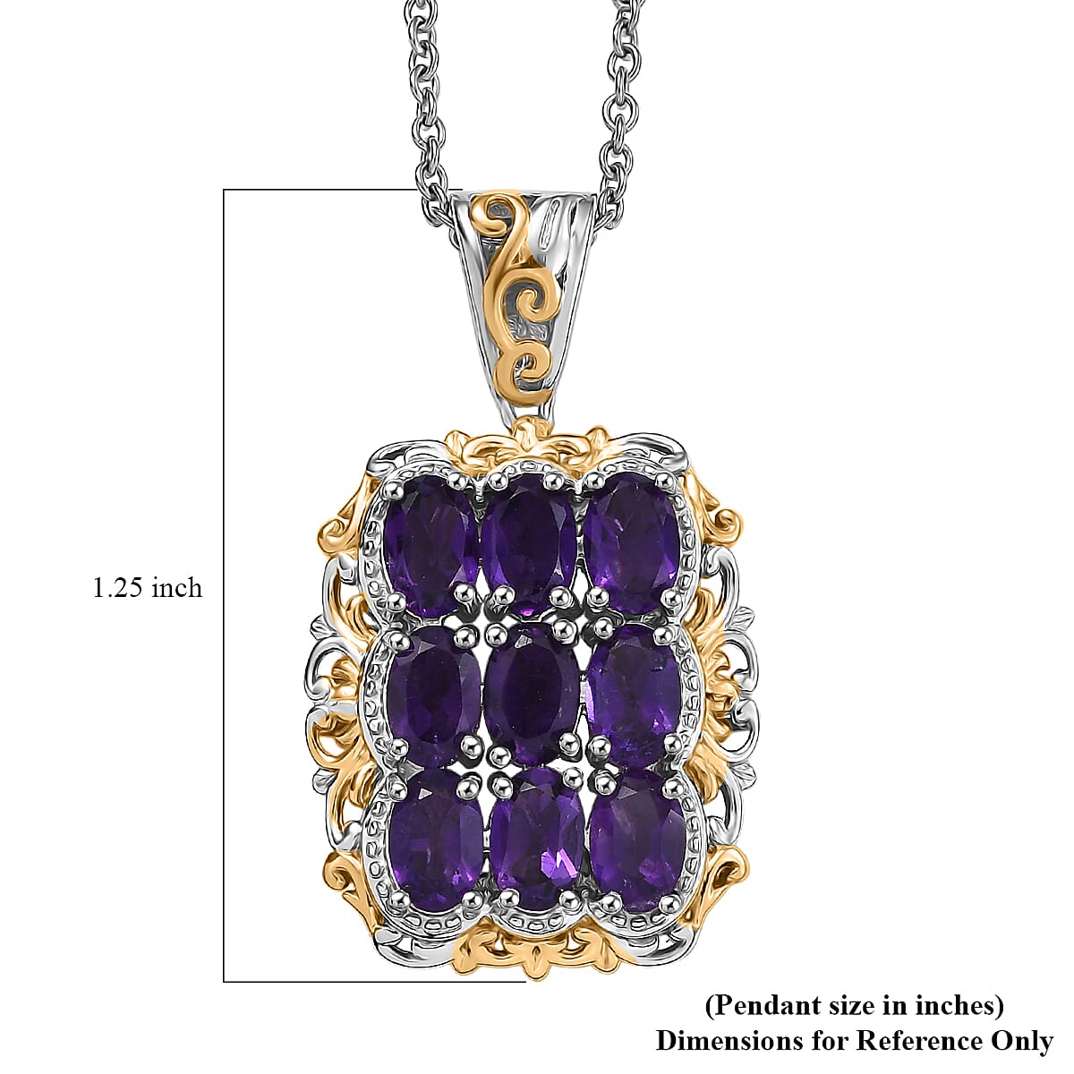 EverTrue African Amethyst 3.60 ctw Pendant in 18K YG Plated and Platinum Bond with Stainless Steel Necklace 20 Inches