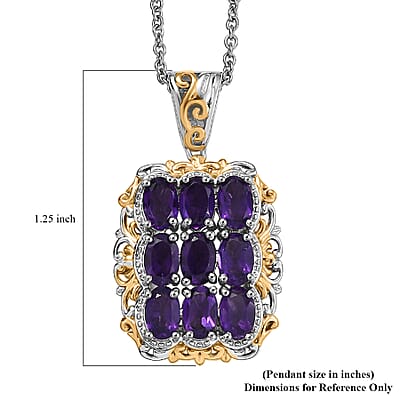 EverTrue African Amethyst 3.60 ctw Pendant in 18K YG Plated and Platinum Bond with Stainless Steel Necklace 20 Inches