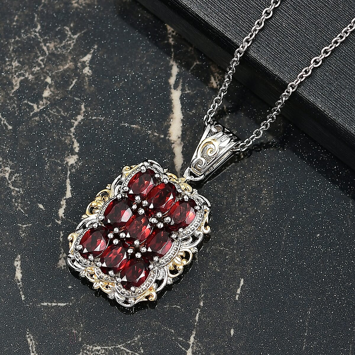 EverTrue Mozambique Garnet 5.30 ctw Pendant in 18K YG Plated and Platinum Bond with Stainless Steel Necklace 20 Inches image number 1