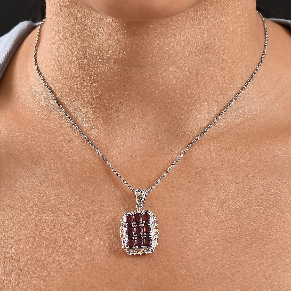 EverTrue Mozambique Garnet 5.30 ctw Pendant in 18K YG Plated and Platinum Bond with Stainless Steel Necklace 20 Inches image number 2