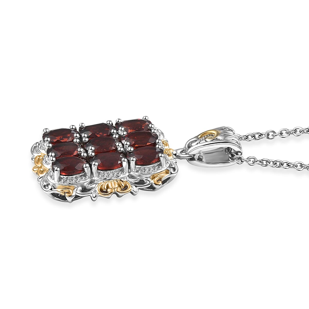 EverTrue Mozambique Garnet 5.30 ctw Pendant in 18K YG Plated and Platinum Bond with Stainless Steel Necklace 20 Inches image number 3