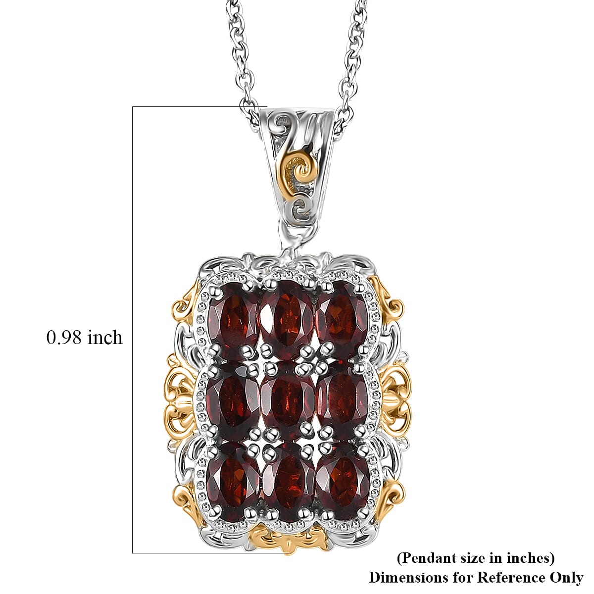 EverTrue Mozambique Garnet 5.30 ctw Pendant in 18K YG Plated and Platinum Bond with Stainless Steel Necklace 20 Inches image number 6
