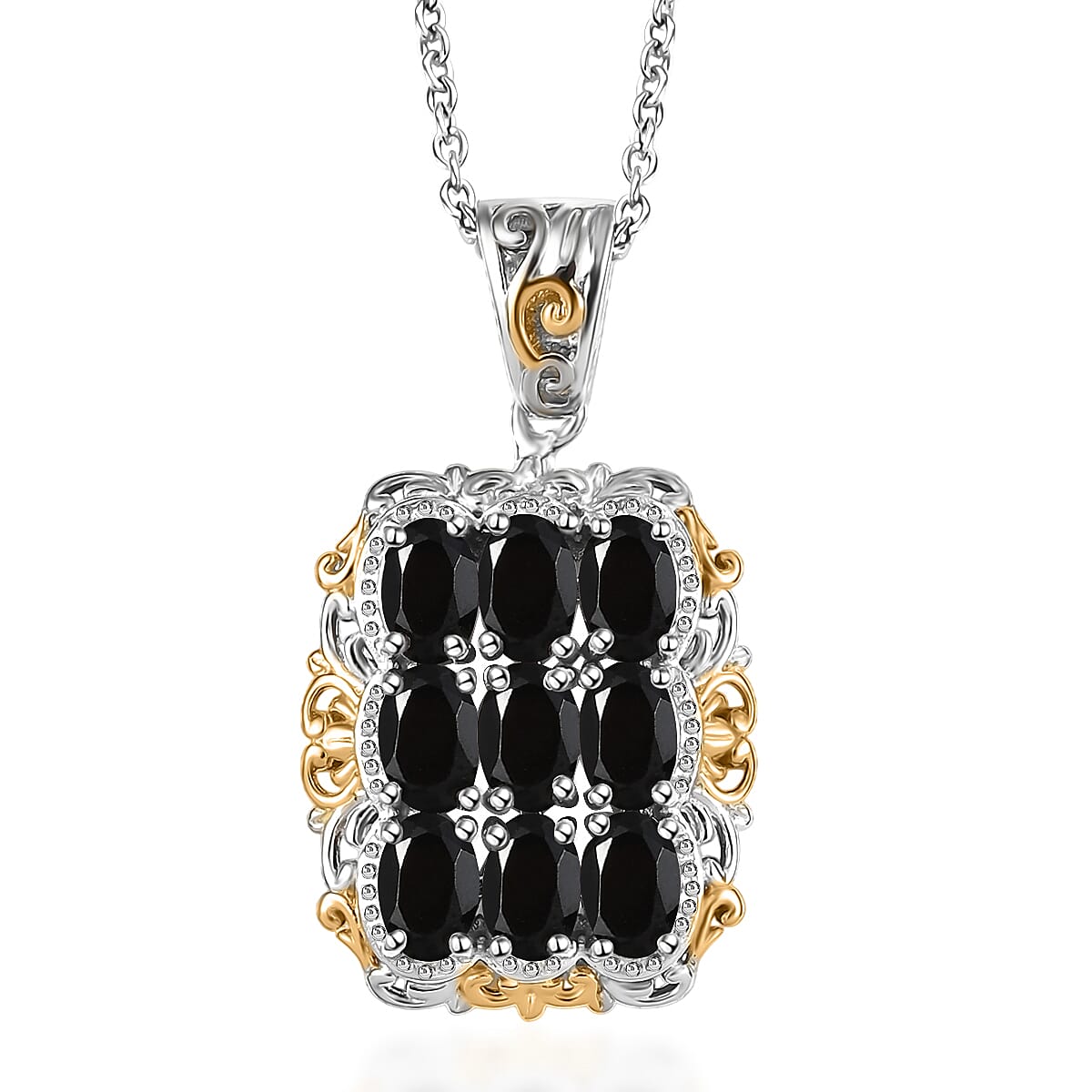 EverTrue Thai Black Spinel 5.50 ctw Pendant in 18K YG Plated and Platinum Bond with Stainless Steel Necklace (20 Inches) image number 0