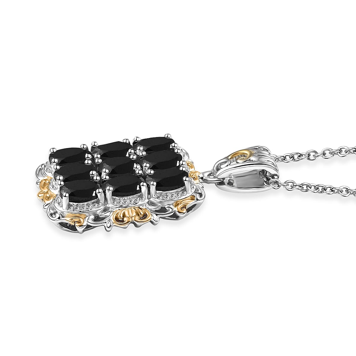 EverTrue Thai Black Spinel 5.50 ctw Pendant in 18K YG Plated and Platinum Bond with Stainless Steel Necklace (20 Inches) image number 3