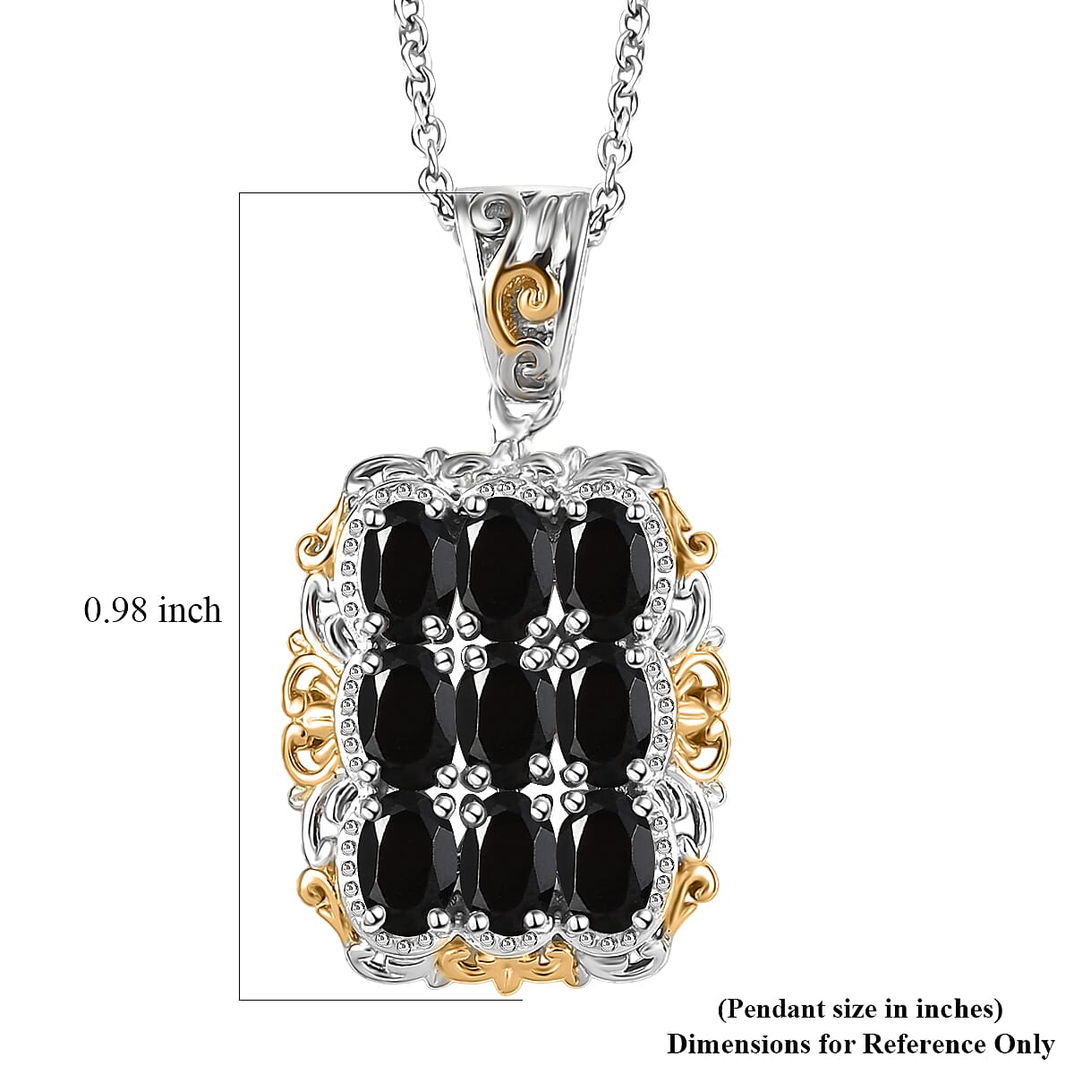EverTrue Thai Black Spinel 5.50 ctw Pendant in 18K YG Plated and Platinum Bond with Stainless Steel Necklace (20 Inches) image number 6