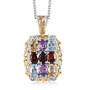 EverTrue Multi Gemstone 4.25 ctw Pendant in 18K YG Plated and Platinum Bond with Stainless Steel Necklace 20 Inches