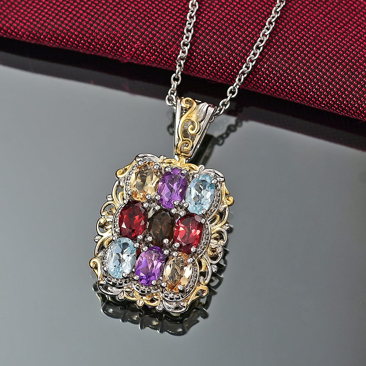 EverTrue Multi Gemstone 4.25 ctw Pendant in 18K YG Plated and Platinum Bond with Stainless Steel Necklace 20 Inches image number 1