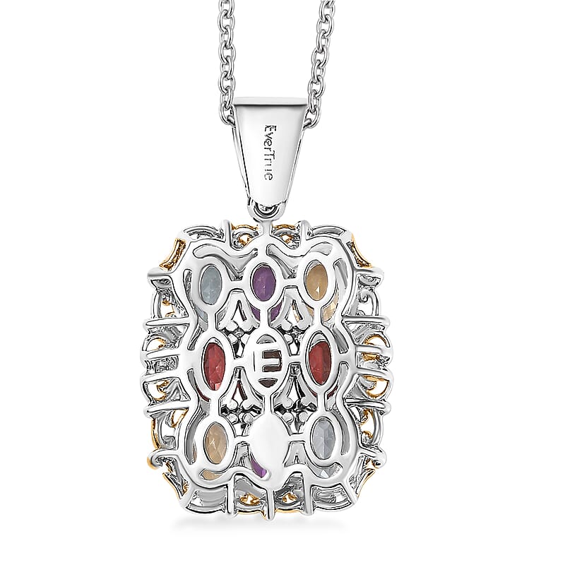EverTrue Multi Gemstone 4.25 ctw Pendant in 18K YG Plated and Platinum Bond with Stainless Steel Necklace 20 Inches