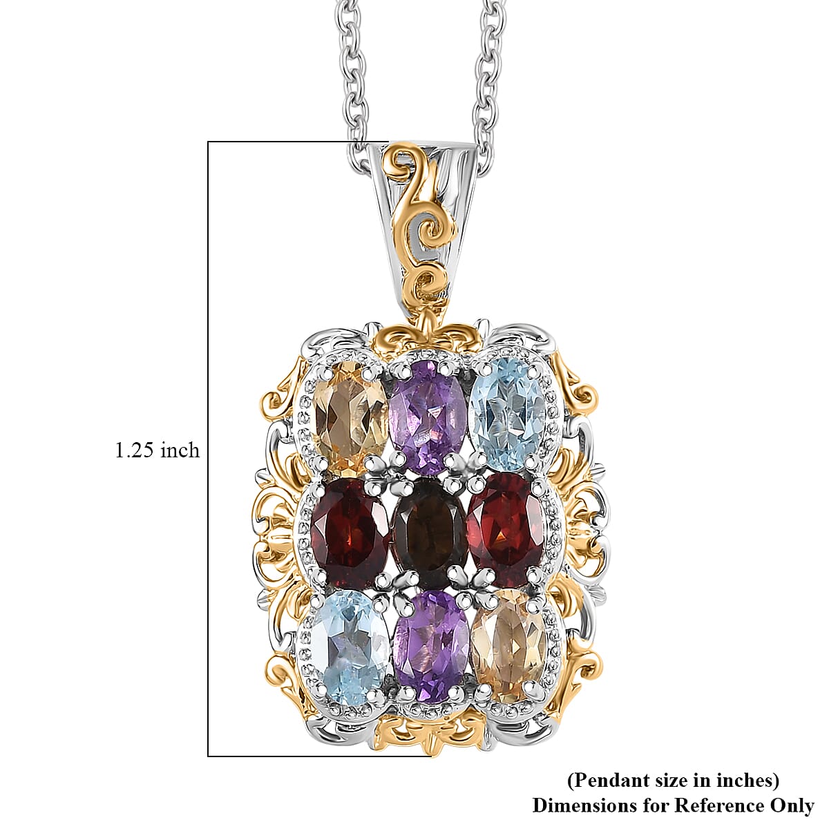 EverTrue Multi Gemstone 4.25 ctw Pendant in 18K YG Plated and Platinum Bond with Stainless Steel Necklace 20 Inches image number 6