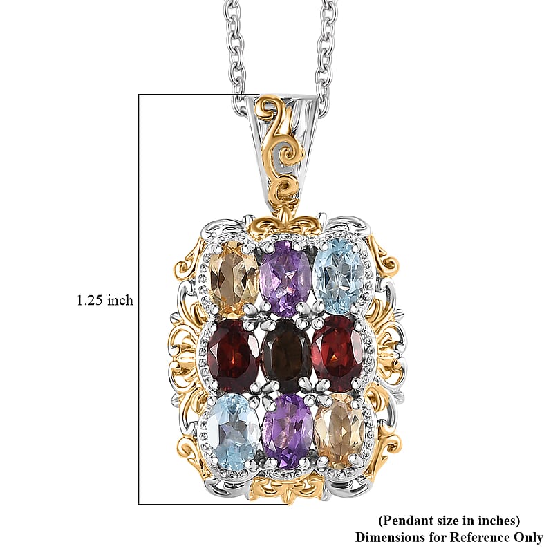 EverTrue Multi Gemstone 4.25 ctw Pendant in 18K YG Plated and Platinum Bond with Stainless Steel Necklace 20 Inches