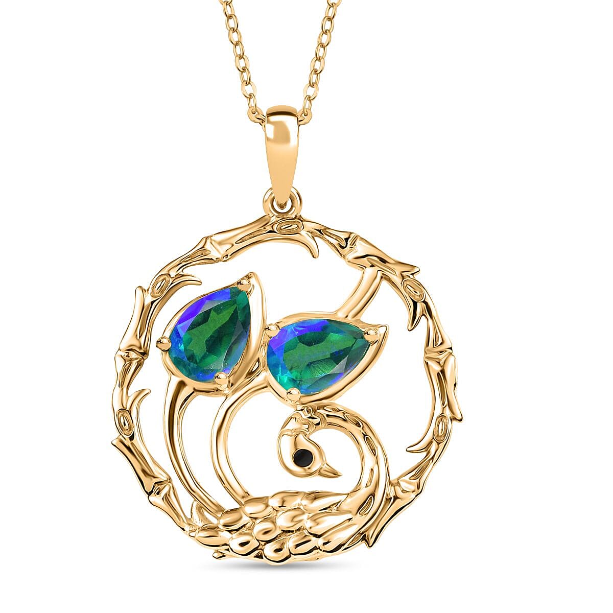 Peacock Quartz (Triplet) 1.50 ctw Pendant Necklace (18 Inches) in 18K YG Plating Sterling Silver