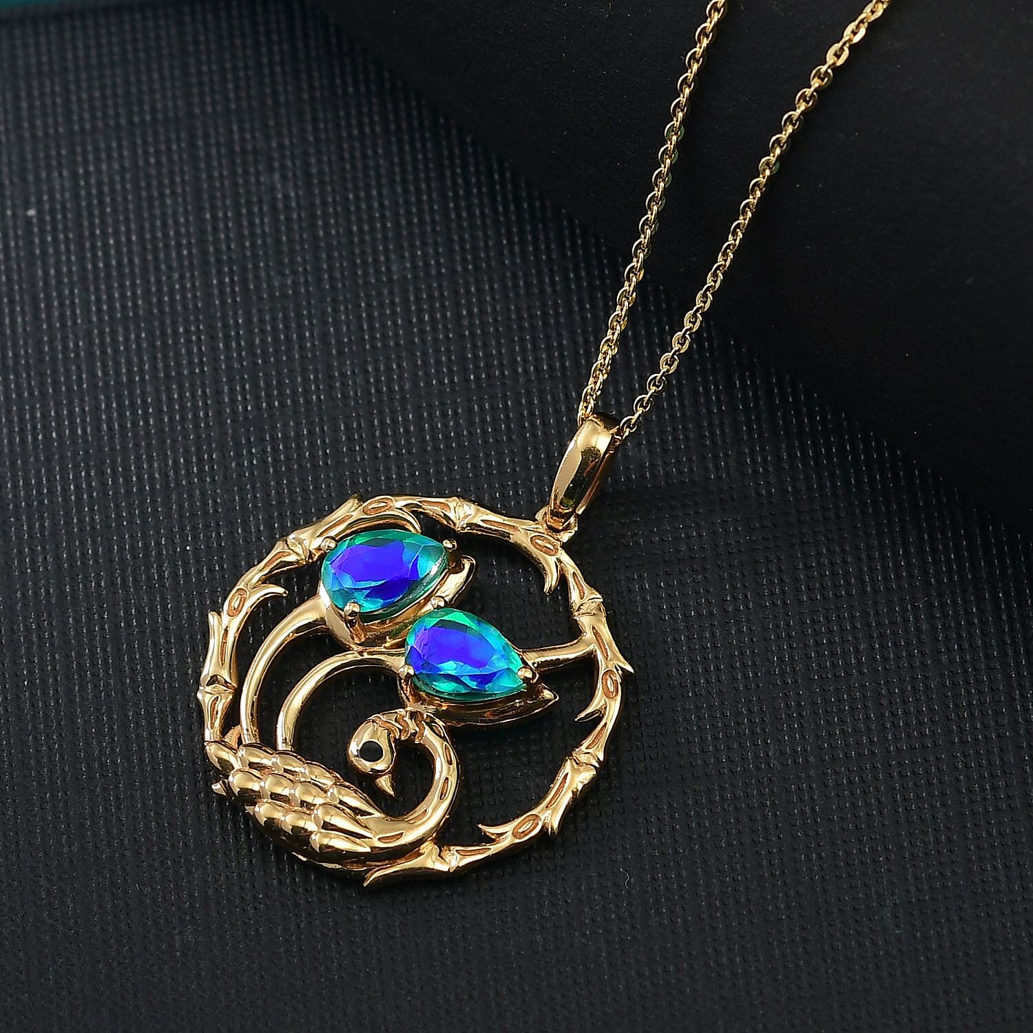 Peacock Quartz (Triplet) 1.50 ctw Pendant Necklace (18 Inches) in 18K YG Plating Sterling Silver