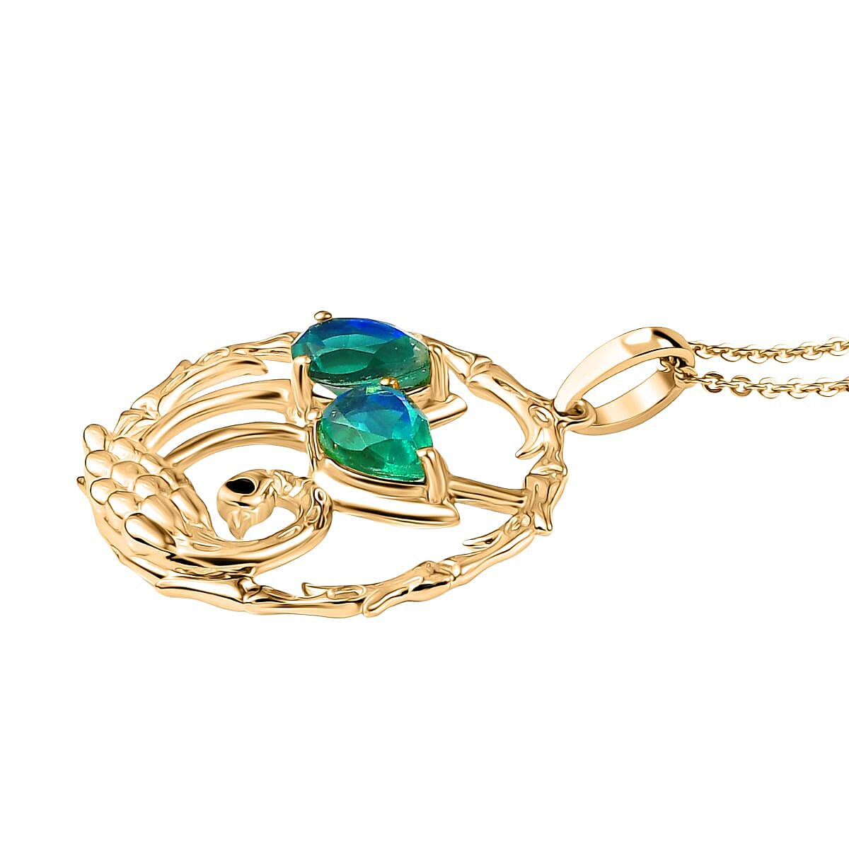 Peacock Quartz (Triplet) 1.50 ctw Pendant Necklace (18 Inches) in 18K YG Plating Sterling Silver