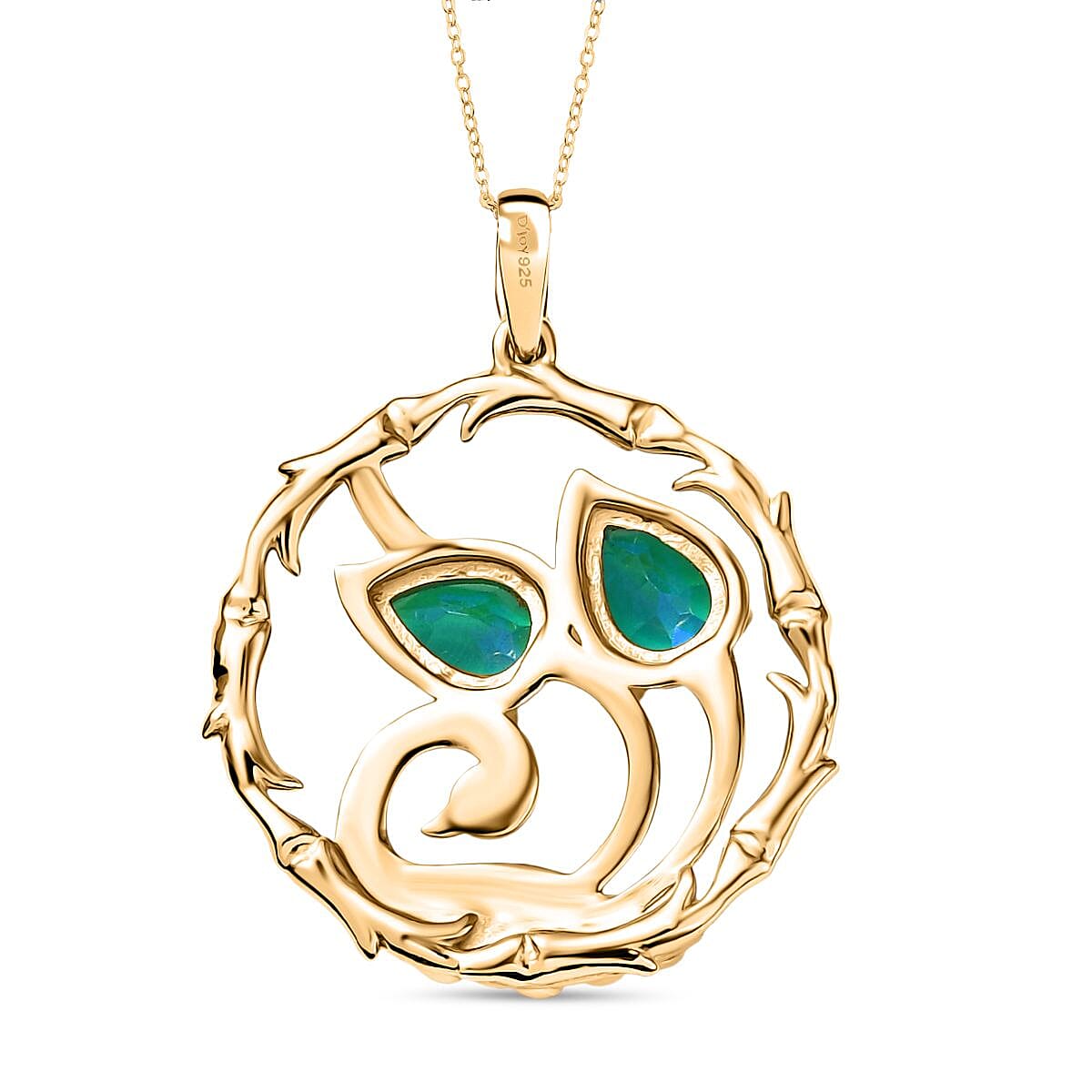Peacock Quartz (Triplet) 1.50 ctw Pendant Necklace (18 Inches) in 18K YG Plating Sterling Silver