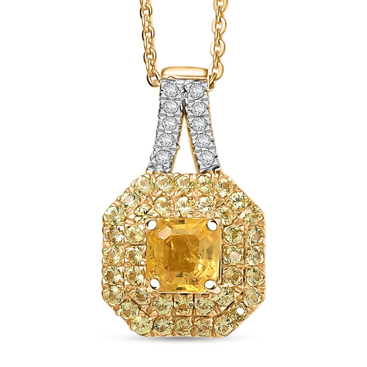 D'Joy Asscher Cut Madagascar Yellow Sapphire and Moissanite 1.50 ctw Art Deco Pendant Necklace in 18K Vermeil Yellow Gold Over Sterling Silver 20 Inches image number 0