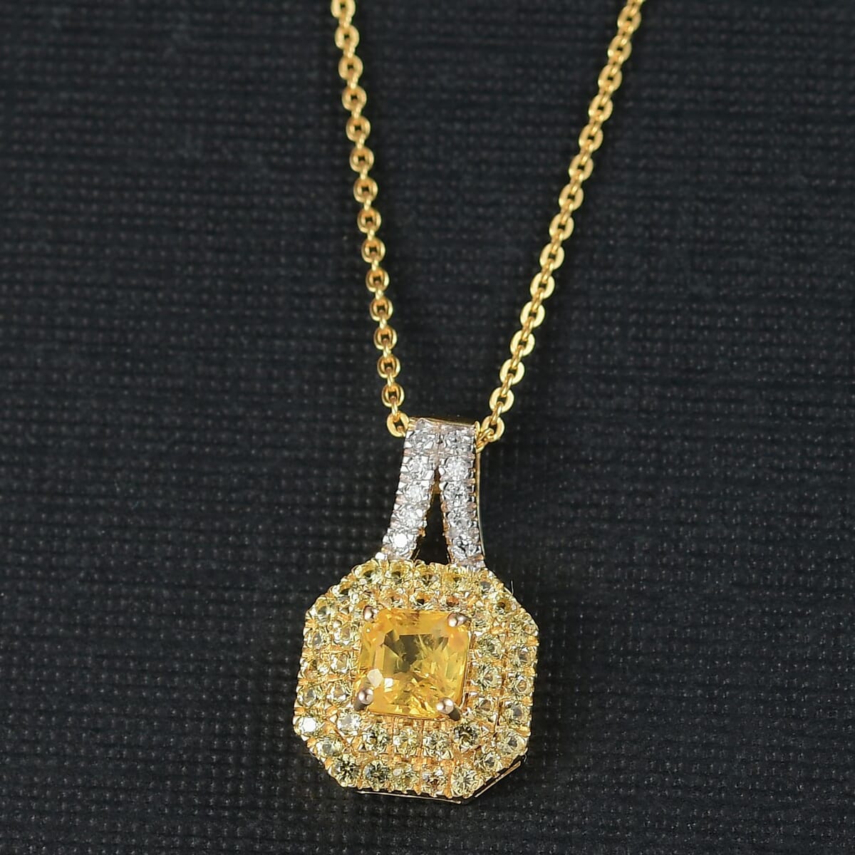 D'Joy Asscher Cut Madagascar Yellow Sapphire and Moissanite 1.50 ctw Art Deco Pendant Necklace in 18K Vermeil Yellow Gold Over Sterling Silver 20 Inches image number 1