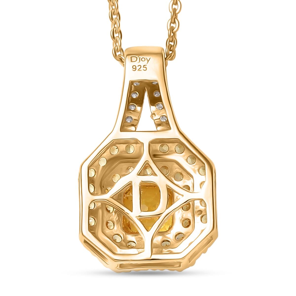 D'Joy Asscher Cut Madagascar Yellow Sapphire and Moissanite 1.50 ctw Art Deco Pendant Necklace in 18K Vermeil Yellow Gold Over Sterling Silver 20 Inches image number 4