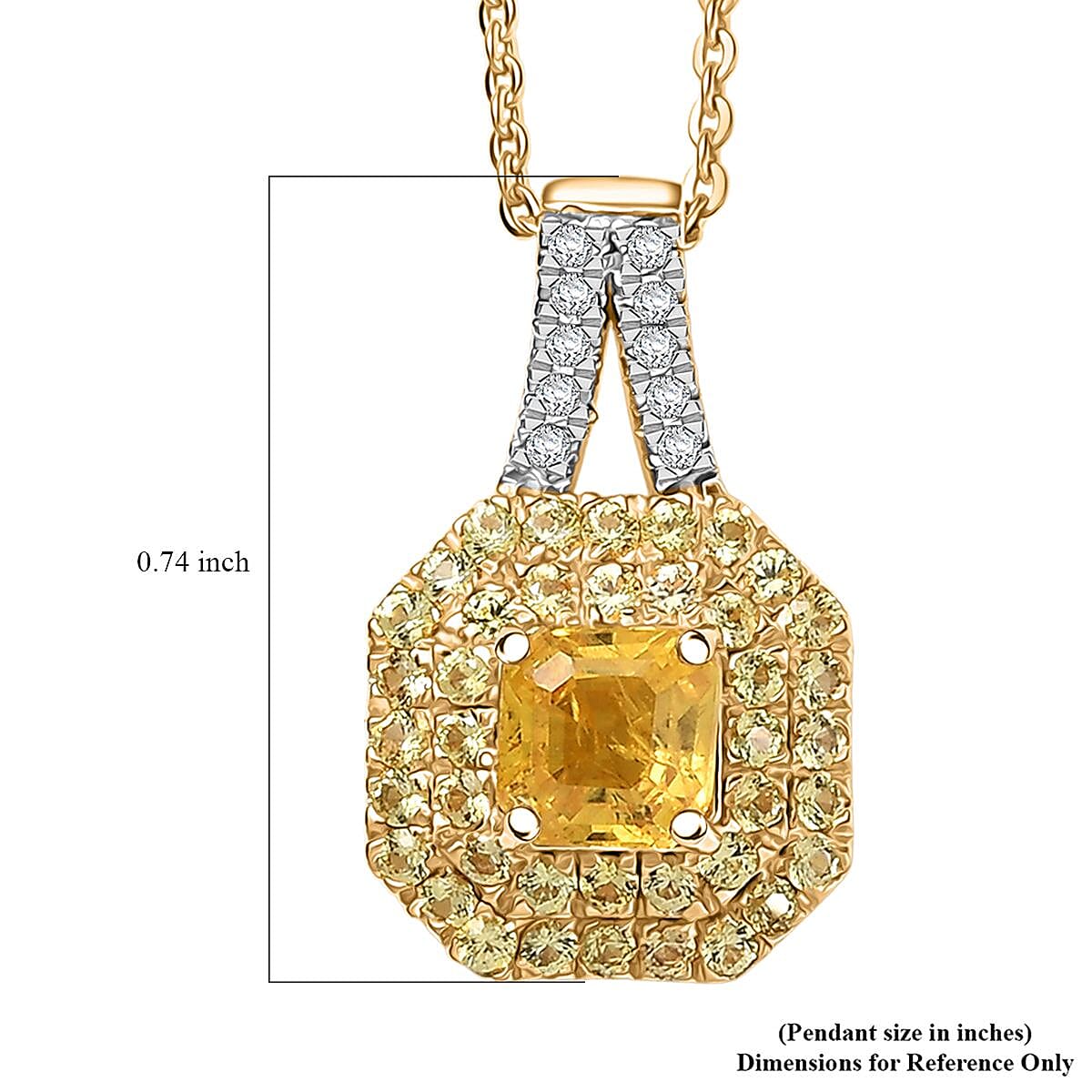 D'Joy Asscher Cut Madagascar Yellow Sapphire and Moissanite 1.50 ctw Art Deco Pendant Necklace in 18K Vermeil Yellow Gold Over Sterling Silver 20 Inches