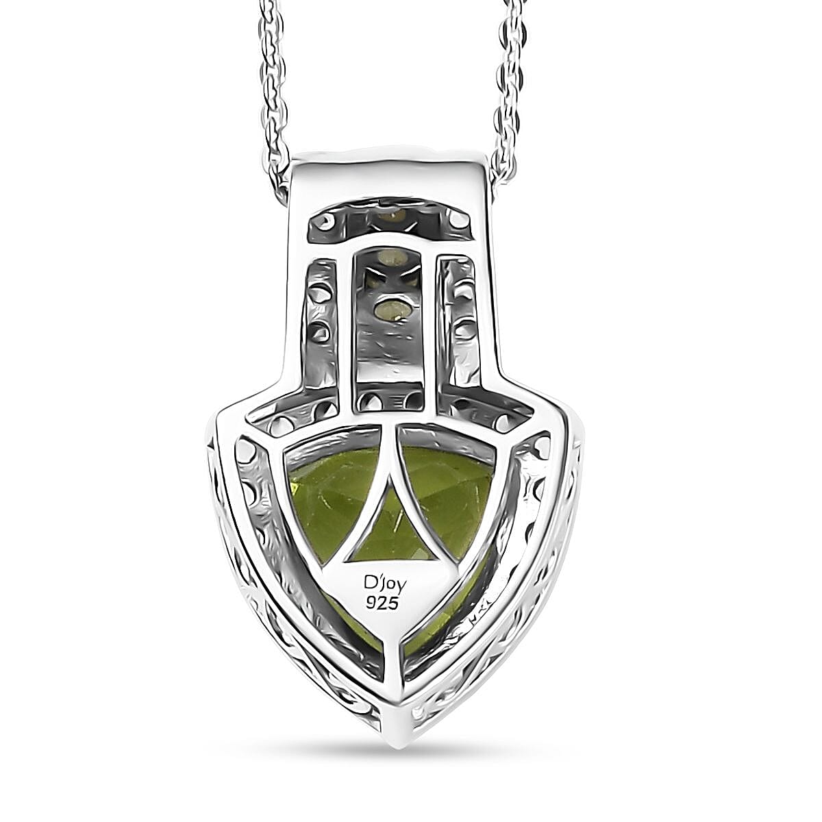 D'Joy Hebei Peridot and White Zircon 3.40 ctw Green Crest Pendant Necklace in Rhodium Over Sterling Silver 20 Inches image number 4