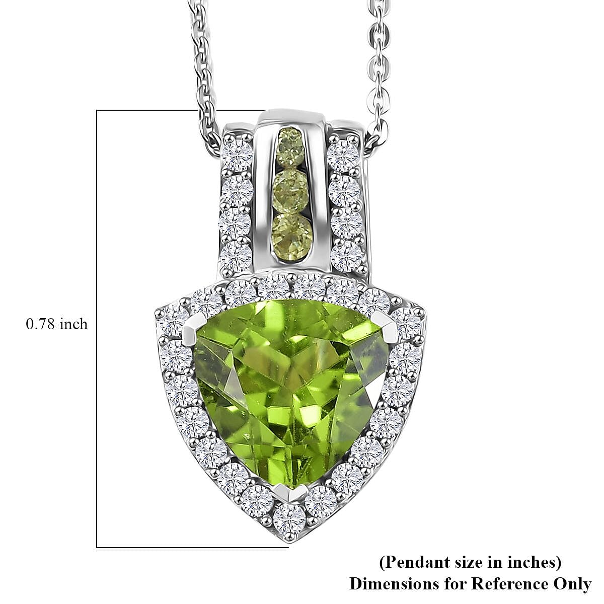 D'Joy Hebei Peridot and White Zircon 3.40 ctw Green Crest Pendant Necklace in Rhodium Over Sterling Silver 20 Inches image number 6