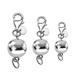 Set of 3 Rhodium Over Sterling Silver Silver 6, 8 and 10MM Magetic Lock with 9 & 11mm Losber Clasp (3.90 g)