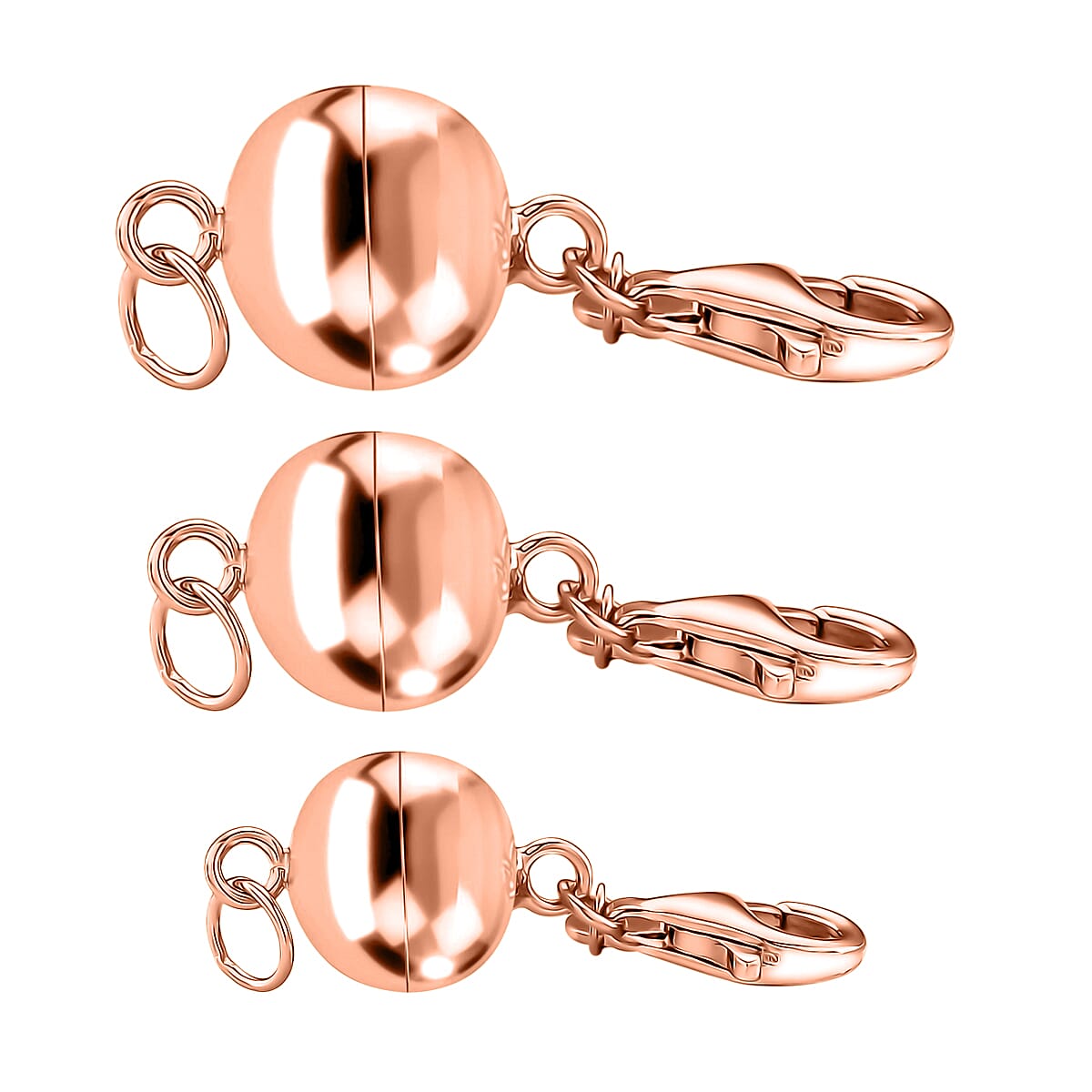 Set of 3 14K RG Over Sterling Silver Silver 6, 8 and 10MM Magetic Lock with 9 & 11mm Losber Clasp (3.90 g) image number 2