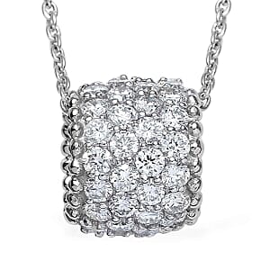 Lab Grown Diamond (SI) 1.65 ctw Pendant Necklace (18 Inches) in Rhodium Over Sterling Silver