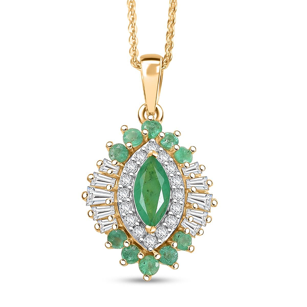 D'Joy AAA Kagem Zambian Emerald and Zambian Emerald 1.30 ctw Pendant Necklace in 18K Vermeil YG Over Sterling Silver 20 Inches