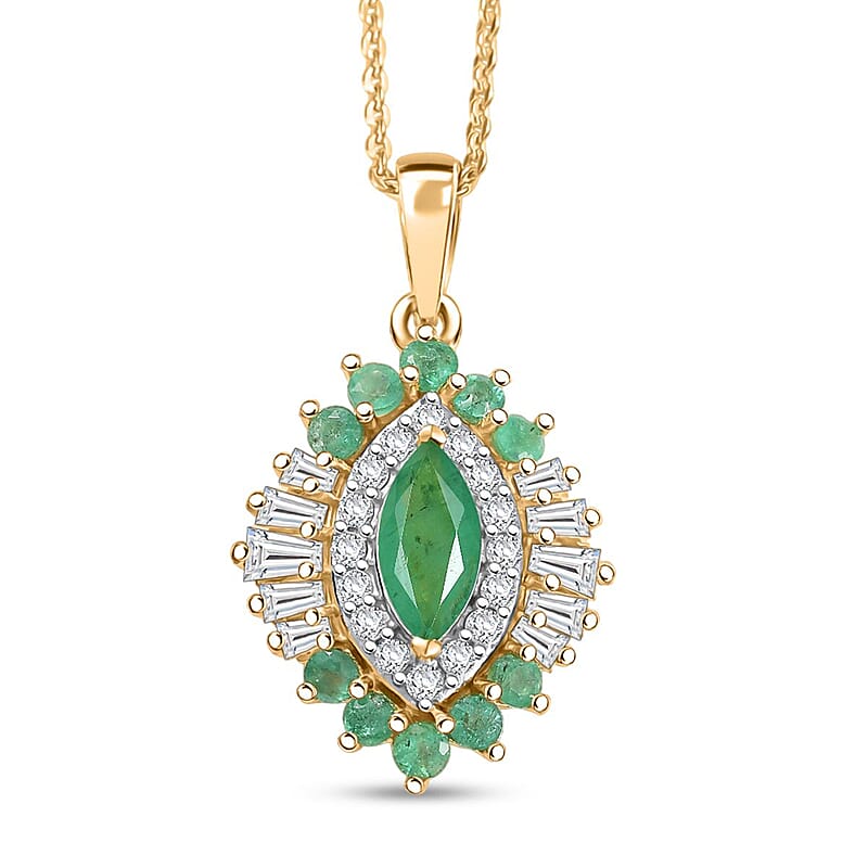 D'Joy AAA Kagem Zambian Emerald and Zambian Emerald 1.30 ctw Pendant Necklace in 18K Vermeil YG Over Sterling Silver 20 Inches