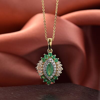 D'Joy AAA Kagem Zambian Emerald and Zambian Emerald 1.30 ctw Pendant Necklace in 18K Vermeil YG Over Sterling Silver 20 Inches