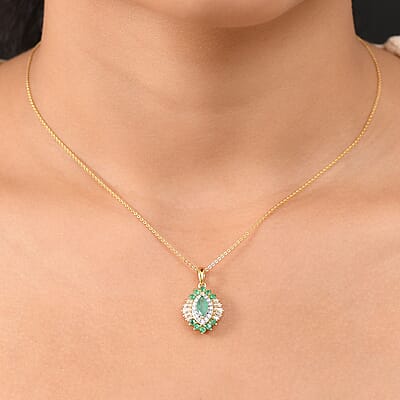 D'Joy AAA Kagem Zambian Emerald and Zambian Emerald 1.30 ctw Pendant Necklace in 18K Vermeil YG Over Sterling Silver 20 Inches