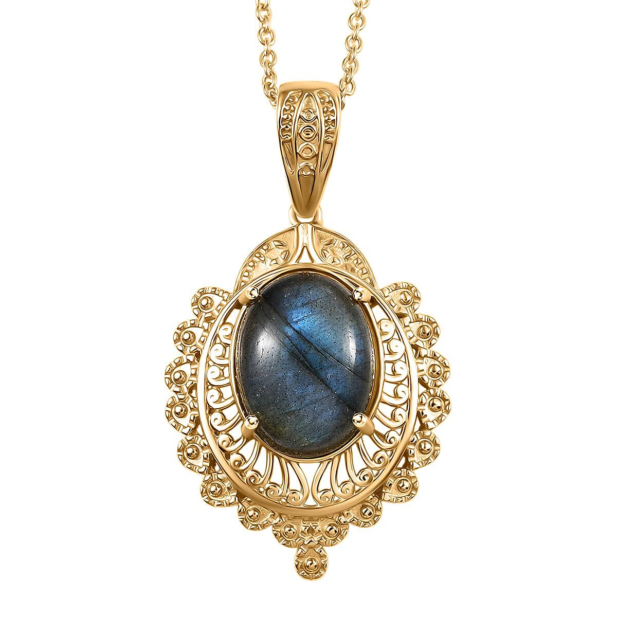EverTrue Malagasy Labradorite 10.25 ctw Pendant in 18K YG Plated with ION Plated Yellow Gold Stainless Steel Necklace 20 Inches image number 0