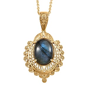 EverTrue Malagasy Labradorite 10.25 ctw Pendant in 18K YG Plated with ION Plated Yellow Gold Stainless Steel Necklace 20 Inches