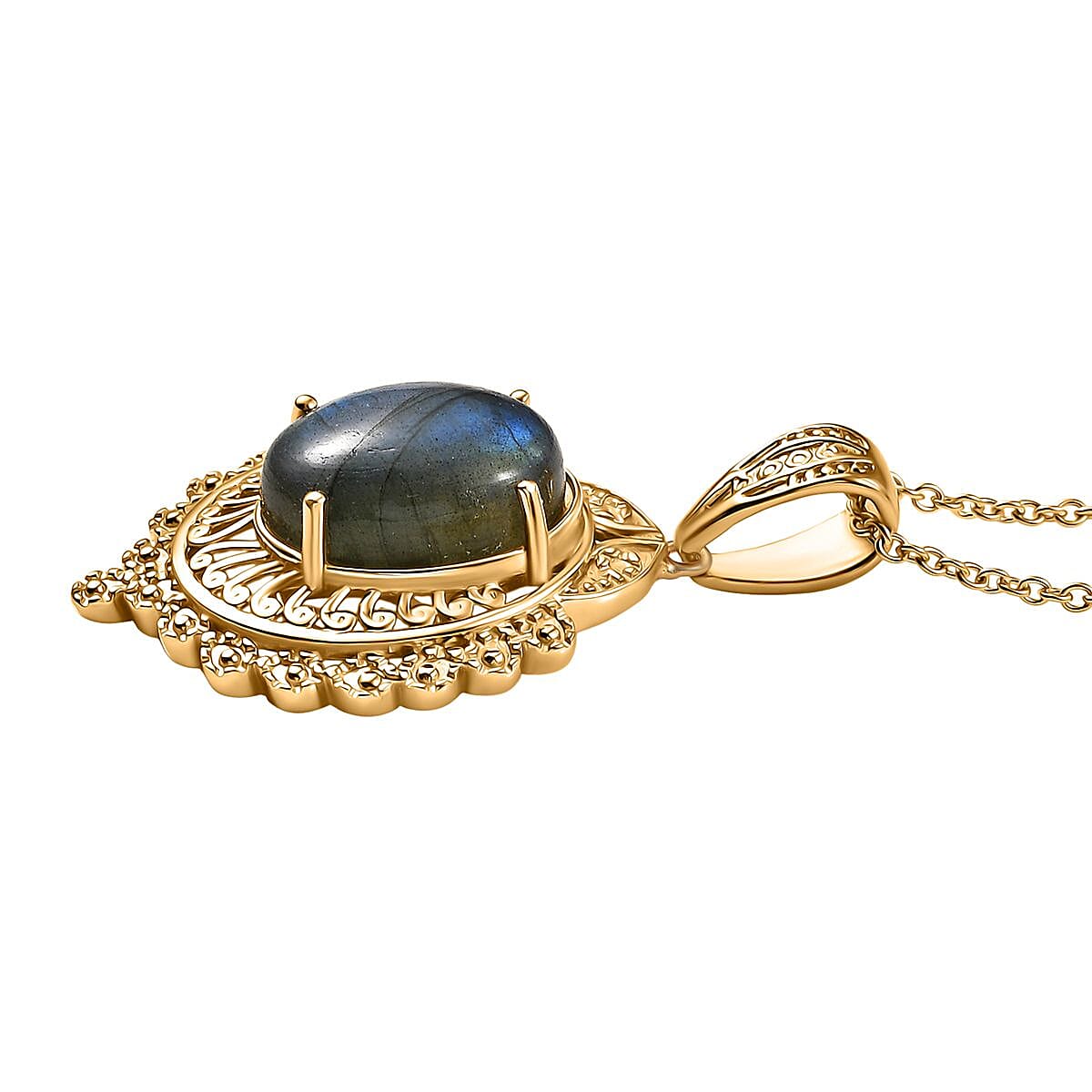 EverTrue Malagasy Labradorite 10.25 ctw Pendant in 18K YG Plated with ION Plated Yellow Gold Stainless Steel Necklace 20 Inches image number 3