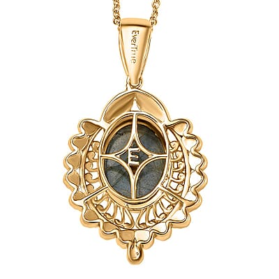 EverTrue Malagasy Labradorite 10.25 ctw Pendant in 18K YG Plated with ION Plated Yellow Gold Stainless Steel Necklace 20 Inches
