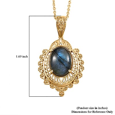 EverTrue Malagasy Labradorite 10.25 ctw Pendant in 18K YG Plated with ION Plated Yellow Gold Stainless Steel Necklace 20 Inches