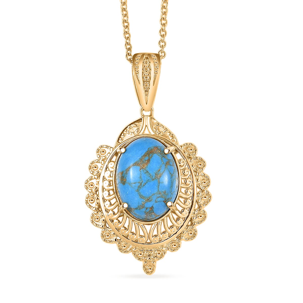 EverTrue Mojave Blue Turquoise 7.30 ctw Pendant in 18K YG Plated with Stainless Steel Necklace 20 Inches image number 0