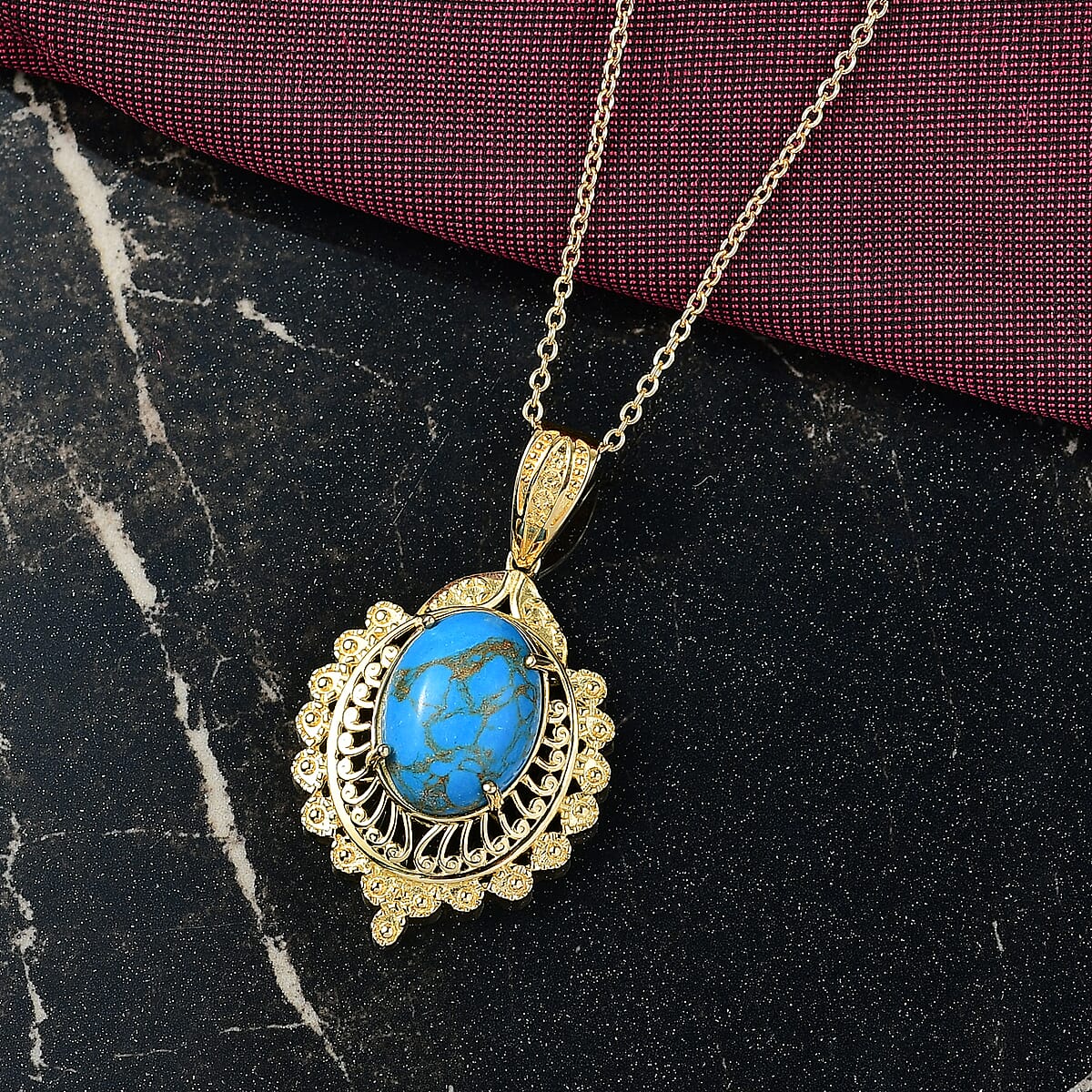 EverTrue Mojave Blue Turquoise 7.30 ctw Pendant in 18K YG Plated with Stainless Steel Necklace 20 Inches image number 1