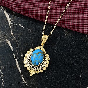 EverTrue Mojave Blue Turquoise 7.30 ctw Pendant in 18K YG Plated with Stainless Steel Necklace 20 Inches