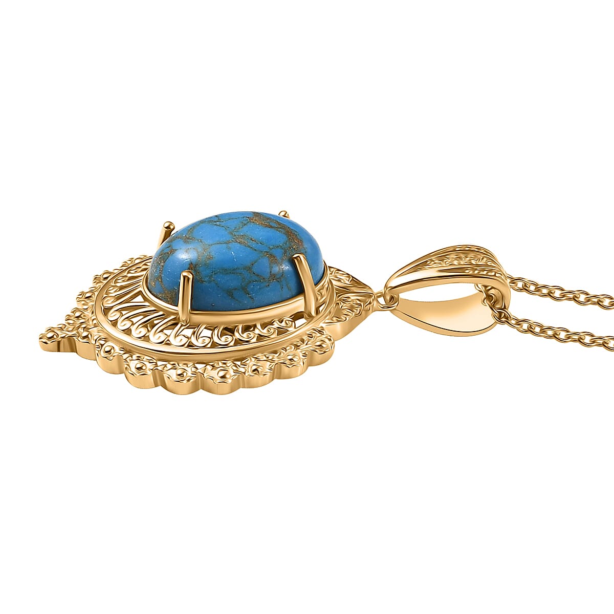EverTrue Mojave Blue Turquoise 7.30 ctw Pendant in 18K YG Plated with Stainless Steel Necklace 20 Inches image number 3