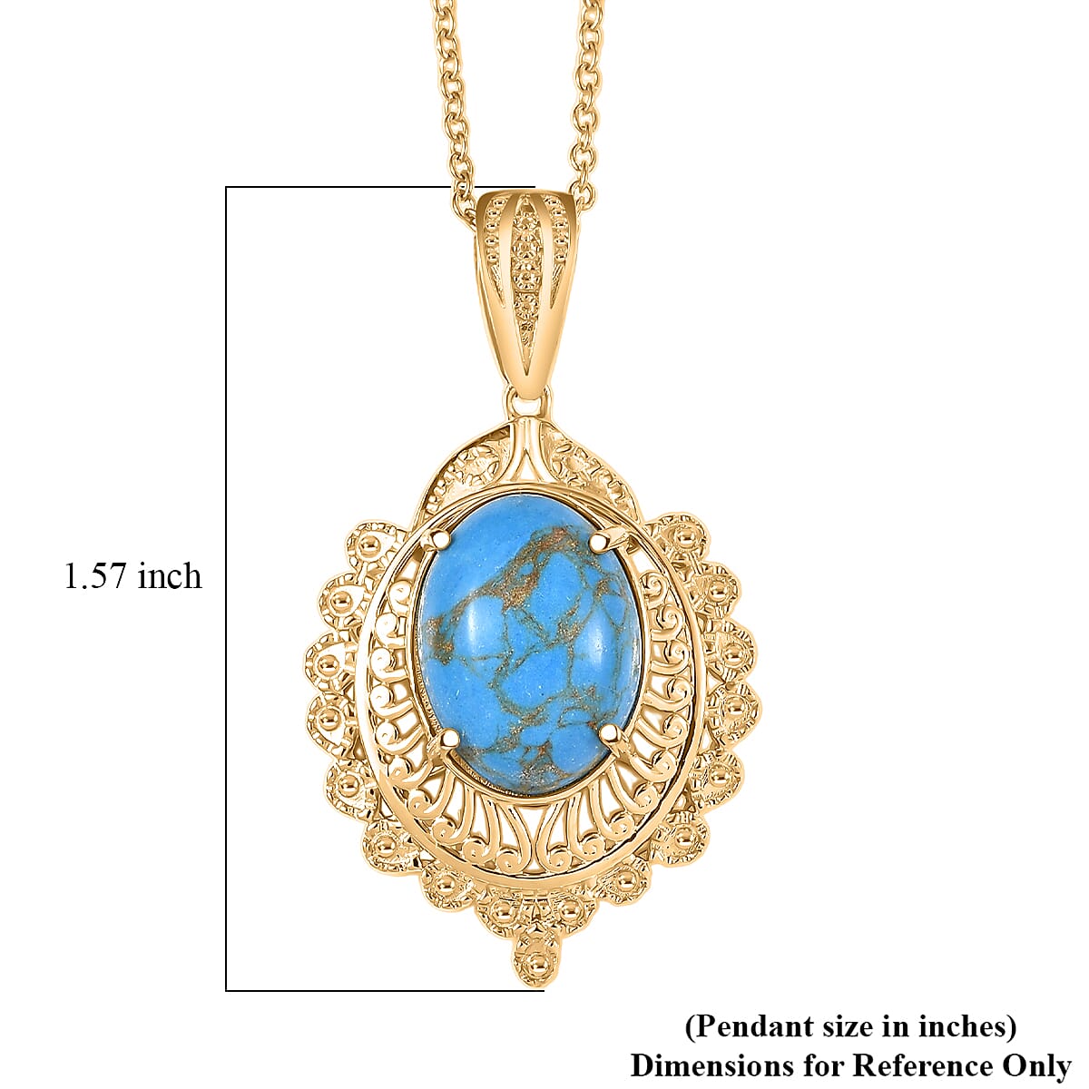 EverTrue Mojave Blue Turquoise 7.30 ctw Pendant in 18K YG Plated with Stainless Steel Necklace 20 Inches image number 5